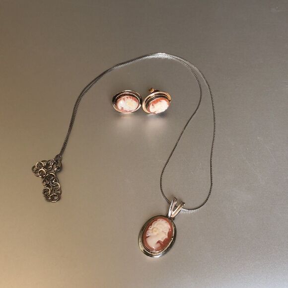 AMEDEO 925 STERLING SILVER VINTAGE LADY EARRINGS AND NECKLACE - Picture 3 of 10